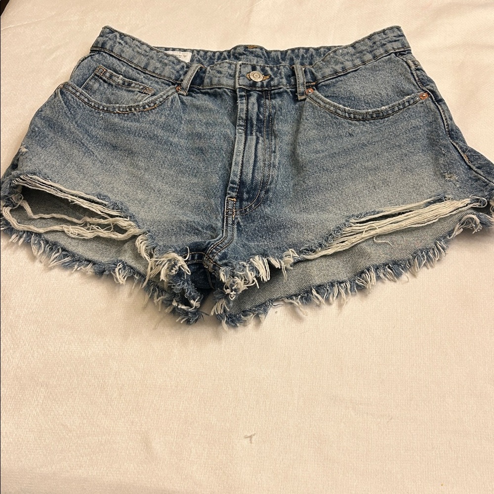 Zara Blue Frayed Jean Shorts